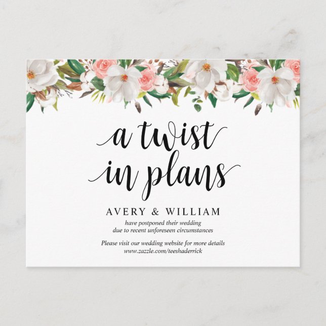 Carte Postale Florales blanches, Faire-part de mariage reportées (Devant)