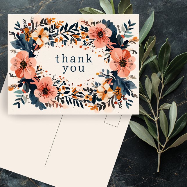 Carte Postale Floraux chic muet MERCI CUSTOM (Muted Chic Florals CUSTOM THANK YOU Postcard
)