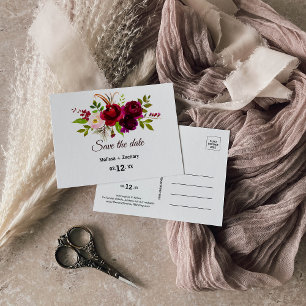 Carte Postale Flore bordeaux simple Enregistrer la date