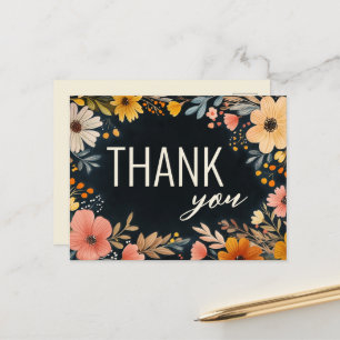 Carte Postale Flore d'aquarelle en gras MERCI personnalisé