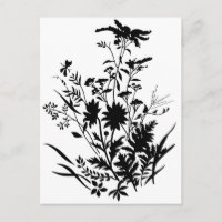 Flore de silhouette noire et blanche...carte posta