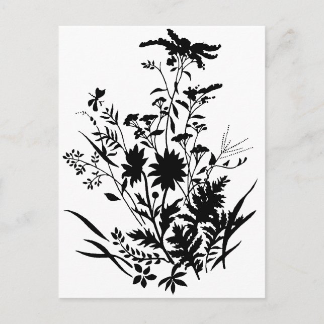 Carte Postale Flore de silhouette noire et blanche...carte posta (Devant)