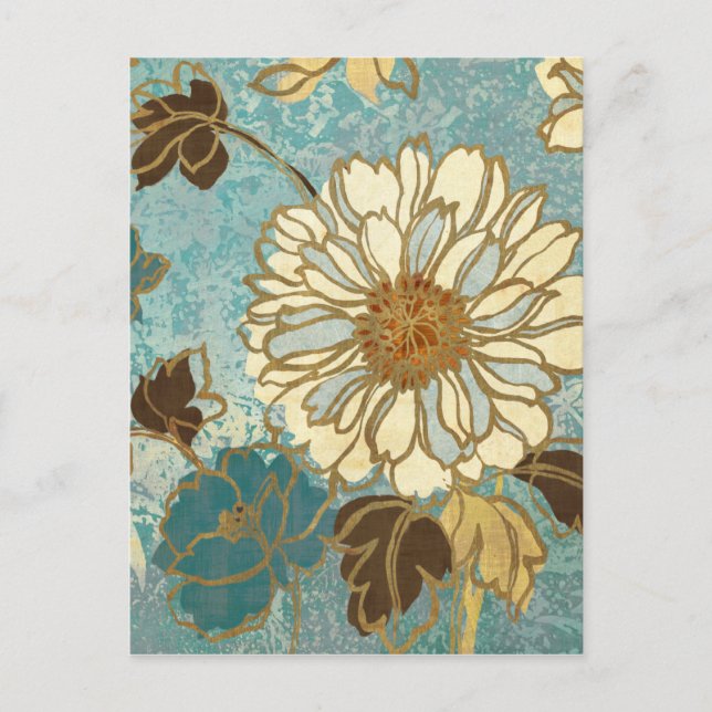 Carte Postale Flore décorative en bleu et blanc (Devant)
