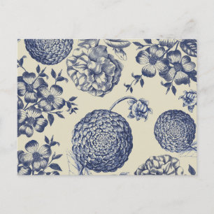 Carte Postale Flore d'impression florale de fleurs bleues antiqu