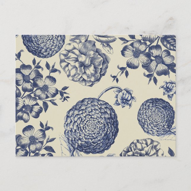 Carte Postale Flore d'impression florale de fleurs bleues antiqu (Devant)