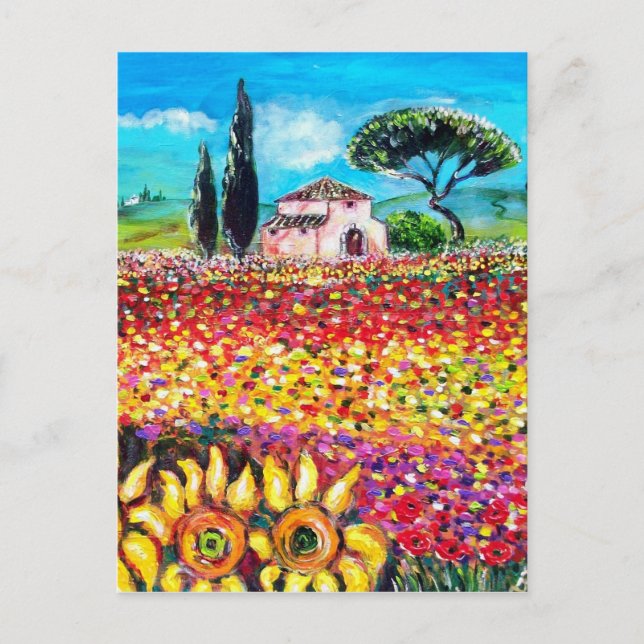 Carte Postale FLORE EN TOSCANE/ Champs, Pépites et tournesols (Devant)