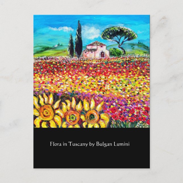 Carte Postale FLORE EN TOSCANE/ Champs, Pépites et tournesols (Devant)