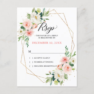 Carte Postale Flore flush or moderne cadre géométrique RSVP
