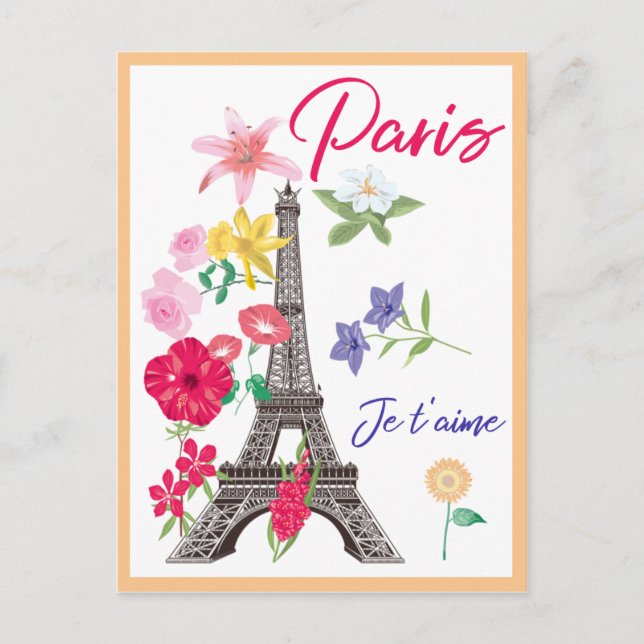 Carte Postale Flore moderne Paris je t'aime Eiffel Tour Voyage (Devant)