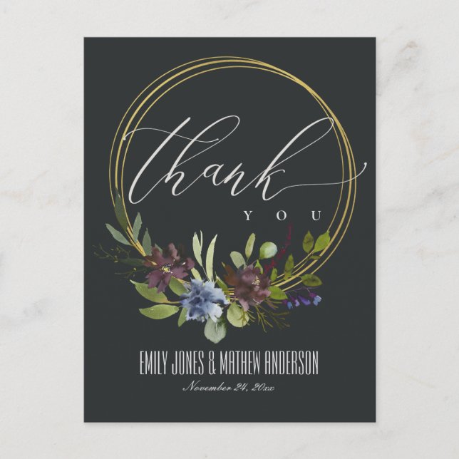 CARTE POSTALE FLORE VERTE FOLIAGE BLACK WREATH MARIAGE MERCI (Devant)