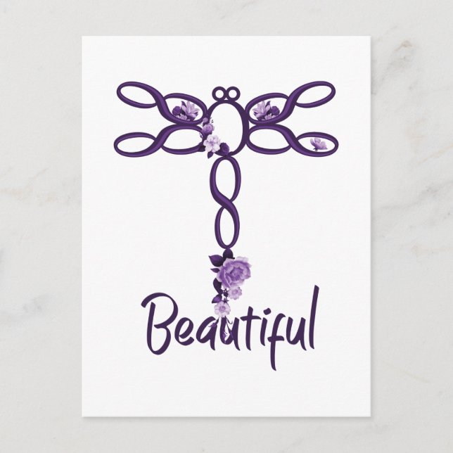 Carte Postale Flore violet "belle" conception de libellules (Devant)