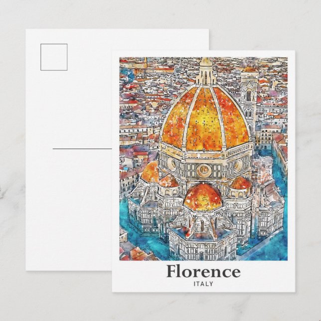Carte Postale Florence Italie Aquarelle Croquis main (Devant / Derrière)