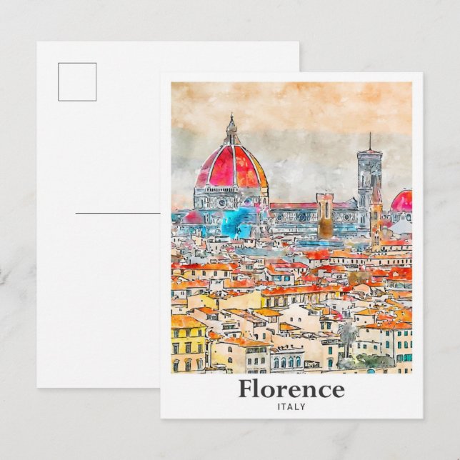 Carte Postale Florence Italie Aquarelle Voyage Croquis main (Devant / Derrière)