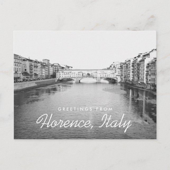 Carte Postale Florence Italie Noir & Blanc Pont Vecchio Bridge (Devant)