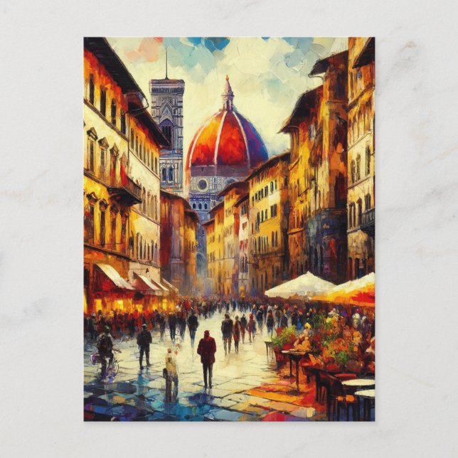 Carte Postale Florence, Italie Rue avec Duomo Peinture (Devant)