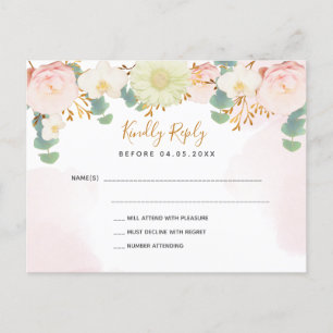 Carte Postale Flores rose vif mariage blanc RSVP