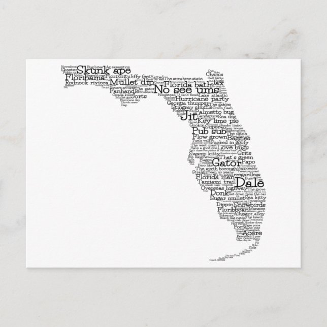 Carte postale Florida USA Slang Word Art Map (Devant)