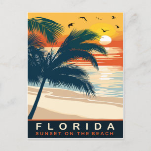 Carte Postale Floride, Coucher de soleil sur la plage, Voyage