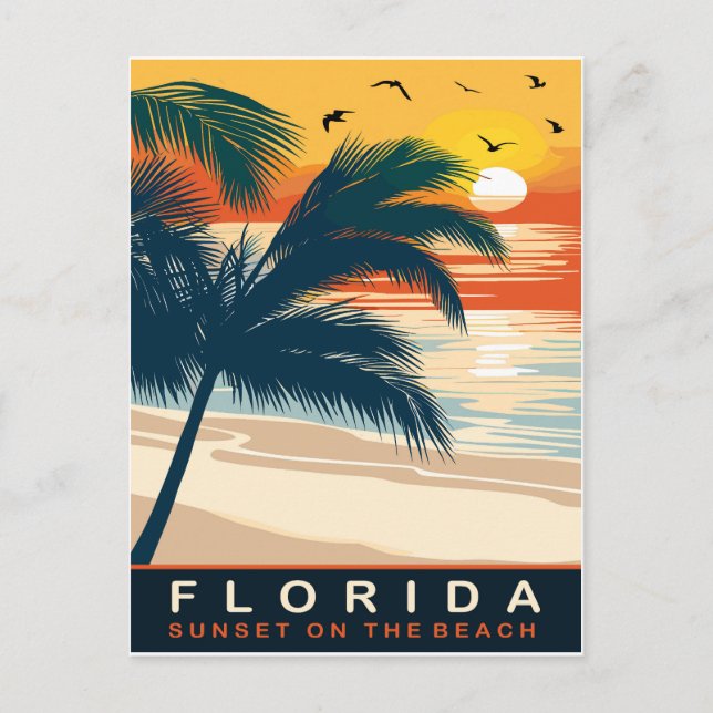 Carte Postale Floride, Coucher de soleil sur la plage, Voyage (Devant)