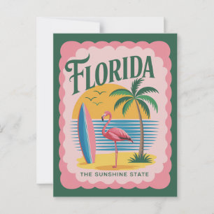 Carte Postale Floride l'État du Soleil Couchant Flamant Rose de