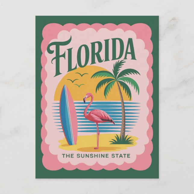 Carte Postale Floride l'État du Soleil Couchant Flamant Rose de  (Devant)