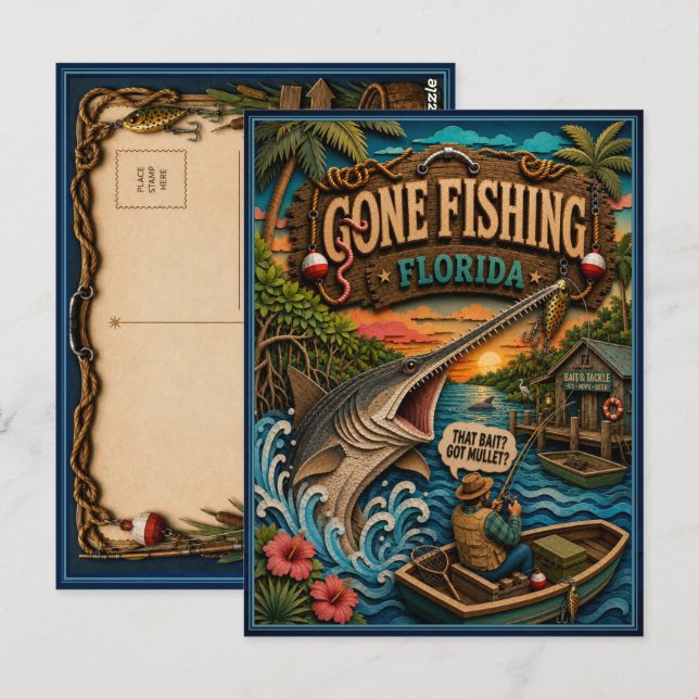 Carte Postale Floride Parti Pêcher Longnose Gar (Devant / Derrière)