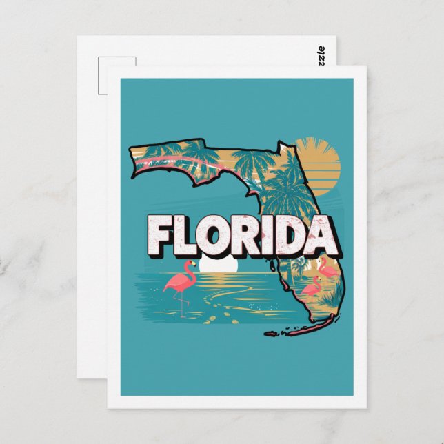 Carte Postale Floride Retro Voyage Design Iconique États-Unis (Devant / Derrière)