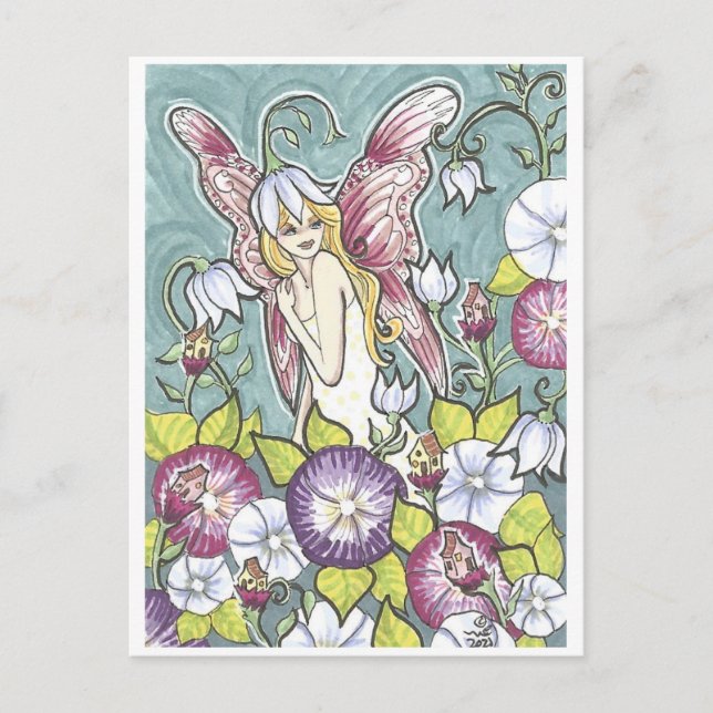 Carte Postale Flower Houses Fairy Garden Imaginaire Art Imprimer (Devant)