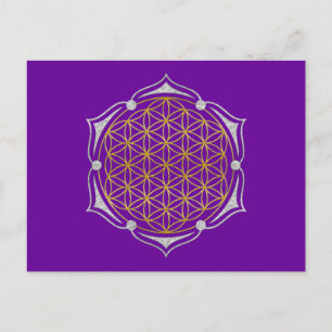 Carte Postale Flower Of Life - Lotus or argent