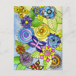 Carte Postale Flowers and Butterflies