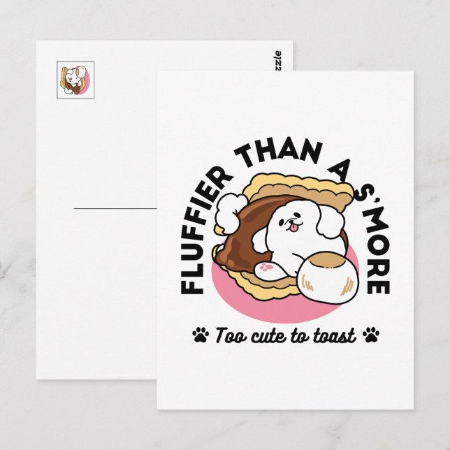 Carte Postale Fluffier Tha’more - Chien mignon et Pun de dessert (Devant / Derrière)