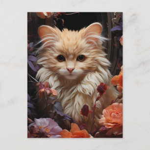 Carte Postale Fluffy Cat dans les fleurs