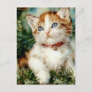 Carte Postale Fluffy christmas cat Watercolor