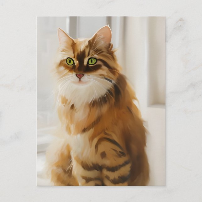 Carte Postale Fluffy Ginger Cat dans la fenêtre (Devant)