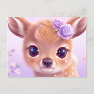 Carte Postale Fluffy Happy Baby Deer avec nez d'ivoire