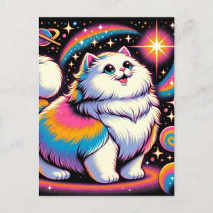 Carte Postale Fluffy White Chat dans l'espace