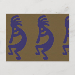 Carte Postale Flûte Jouer Kokopelli Figure - Bleu sur Vert