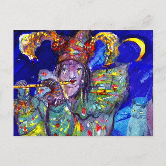 Carte Postale FLUTISTE EN BLEU / Soirée Carnaval vénitien (Devant)