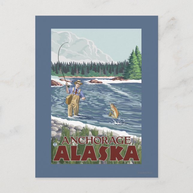 Carte Postale Fly Fisherman - Anchorage, Alaska (Devant)