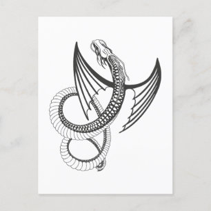 Carte Postale Flying Dragon in dark gray and white
