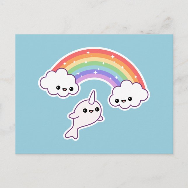 Carte Postale Flying Narwhal avec arc-en-ciel (Devant)