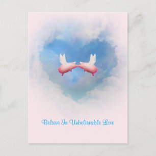 Carte Postale Flying Pigs Kissing-Croire En Amour Incroyable