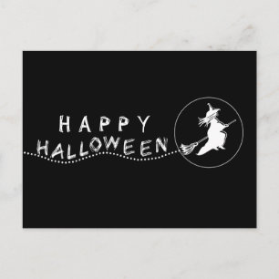 Carte Postale Flying Witch Halloween, noir et blan
