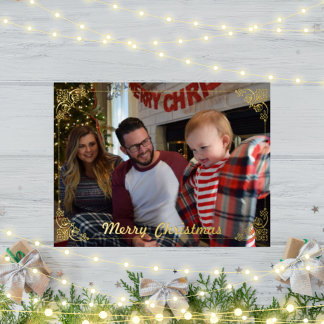 Carte postale Foil de Noël de famille avec cadre é