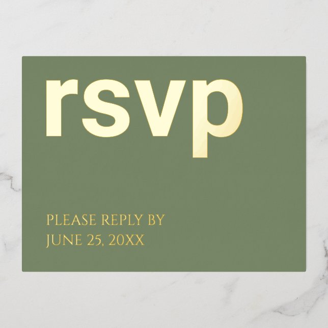 Carte postale Foil RSVP Sage Green Stylish Repas C (Recto)