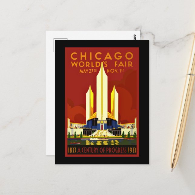 Carte Postale Foire mondiale de Chicago, 1933 (Devant/Arrière en situation)