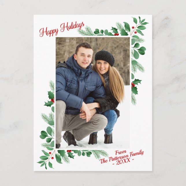 Carte Postale Foliage d'hiver moderne Joyeux vacances photo (Devant)