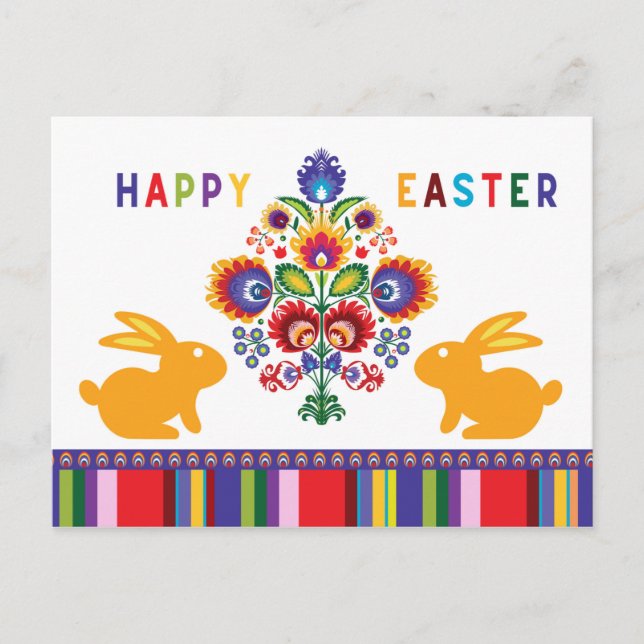 Carte Postale Folklore de Pâques avec 2 lapins 🐰 texte personna (Devant)