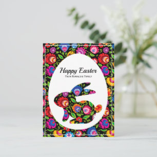 Carte Postale Folklore fantastique lapin de Pâques avec texte pe