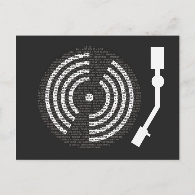 Carte postale foncée Tourne-disque A à Z (Devant)